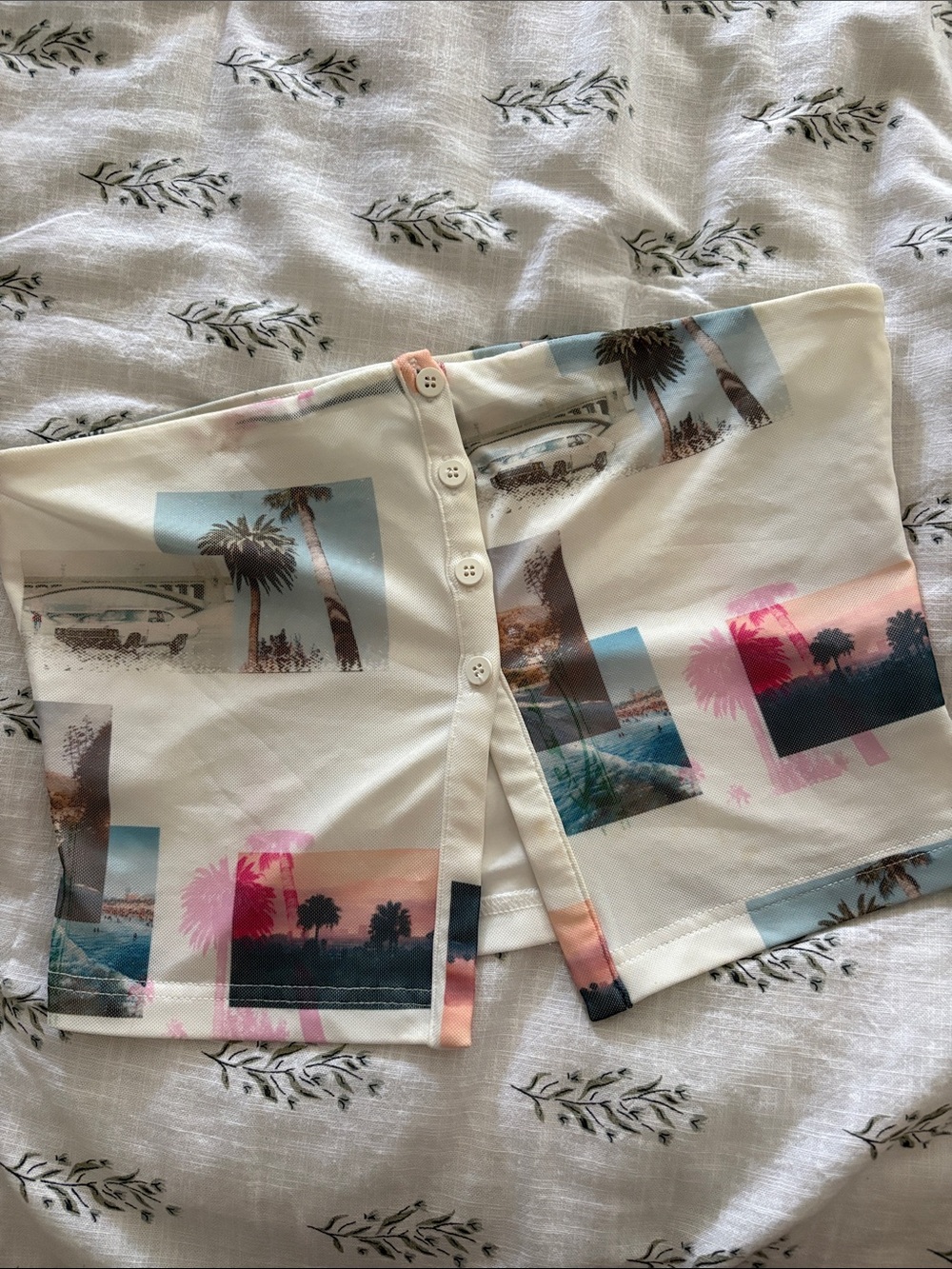 Princess Polly Cream Palm-Print Button-Front Crop Top